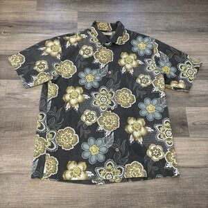 Tommy Bahama Shirt Mens Large Blue Silk Hawaiian Aloha Camp Tropical Floral